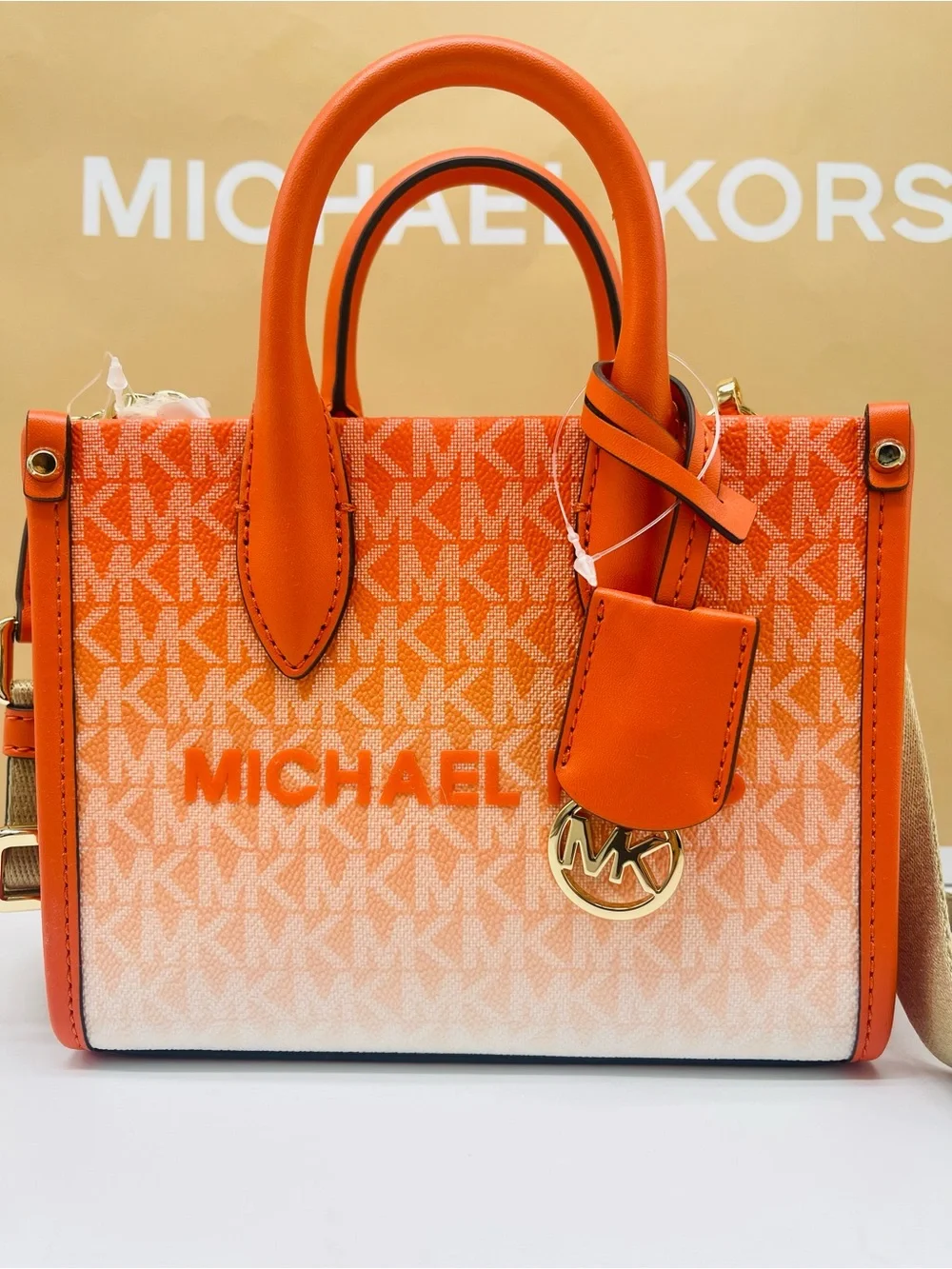 Michael Kors Mirella Extra-Sm Ombré Logo Crossbody XBODY Shopper Bag Poppy  NWT